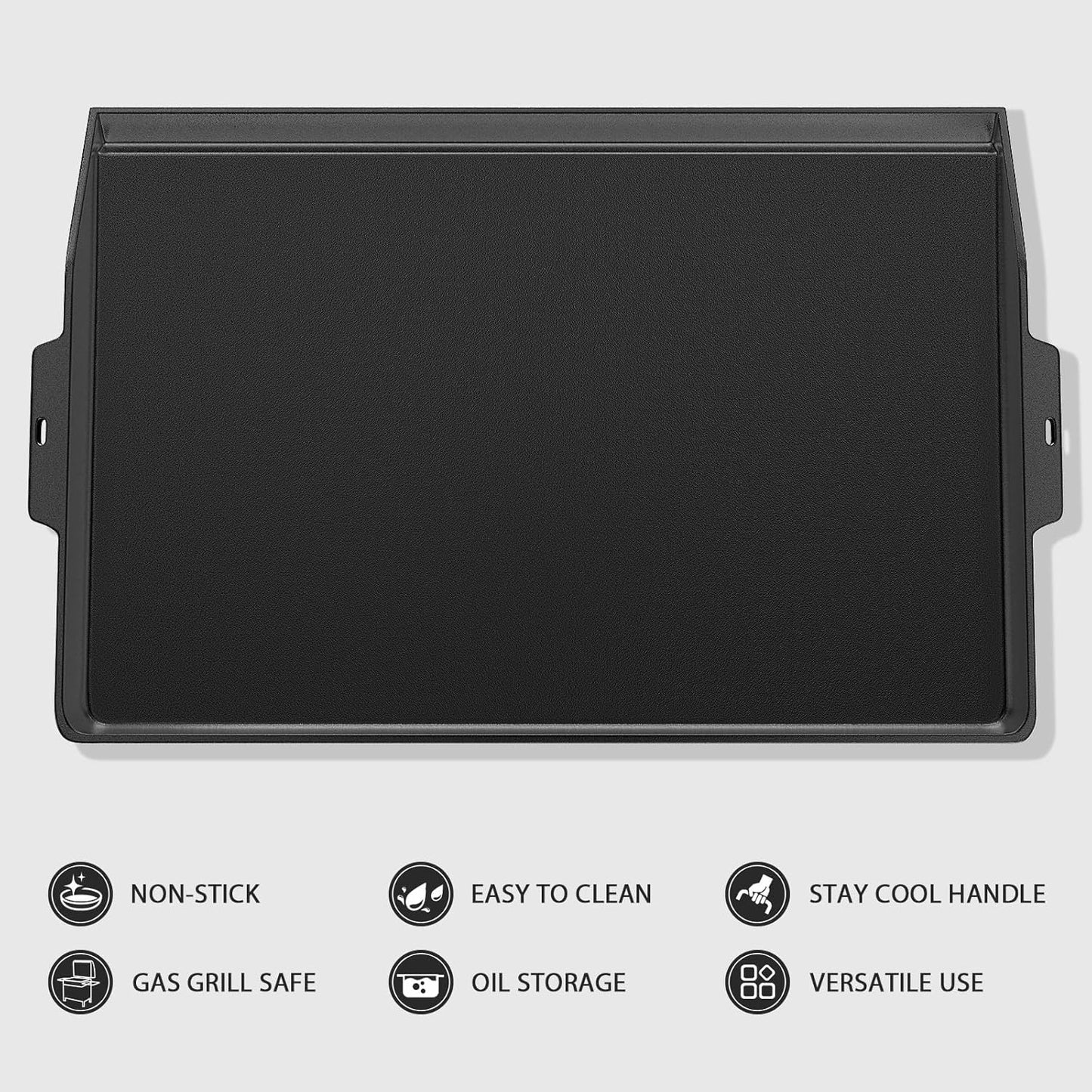 Utheer 23" x 16" Cast Iron Griddle for Gas Grill and Stove Top, Universal Flat Top Griddle with Pre-Seasoned Nonstick Coating, X-Shaped Reinforced Ridges, Perfect for Healthy Cooking, Parties, Camping