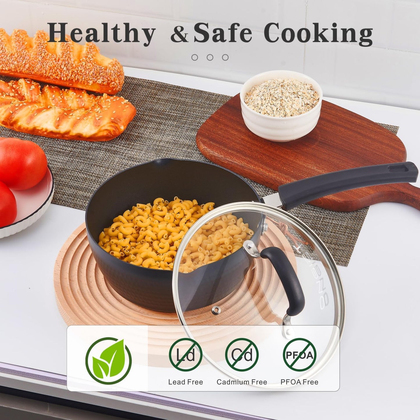 Nonstick Small Sauce Pan with Lid, 1.75QT Yukihira Sauce pan with Pour Spouts, Multipurpose Handy Little Saucepan with Stay Cool Handle, Small Pots for Cooking, Soups, Noodles, Milk