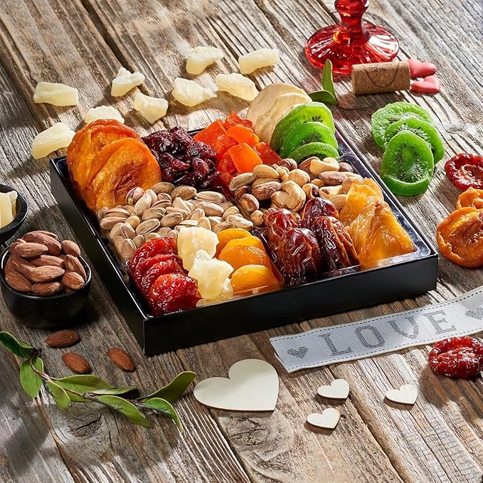 Dried Fruit & Nuts Gift Basket Arrangement Platter, Gourmet Food Snack Box, For Christmas, New Years, Birthday Care Package, Healthy Kosher - Her Him - 12 Snackberry Assortment (3-Pack)