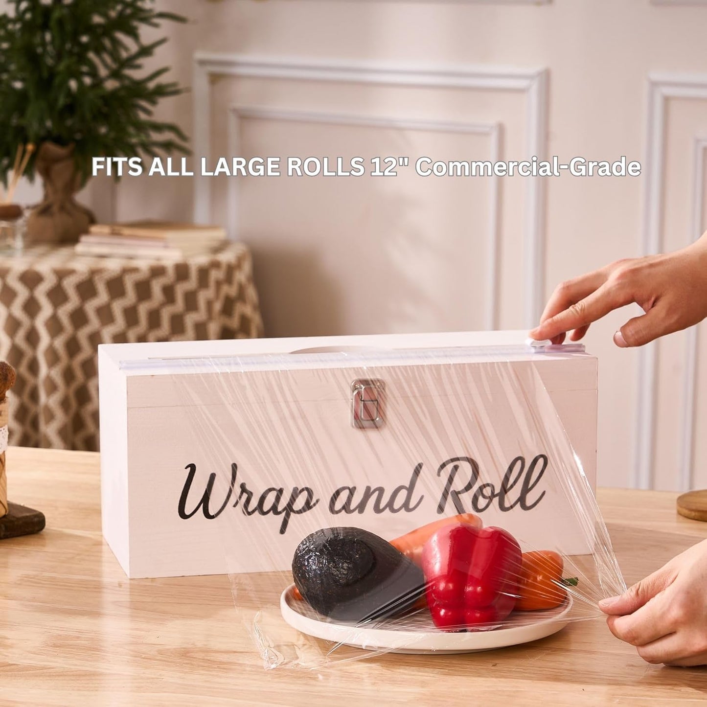 Plastic Wrap Dispenser with Cutter– Fits 12" 3000ft Costco Wrap, Foil, Cling, Wax Paper for Kitchen, Restaurant