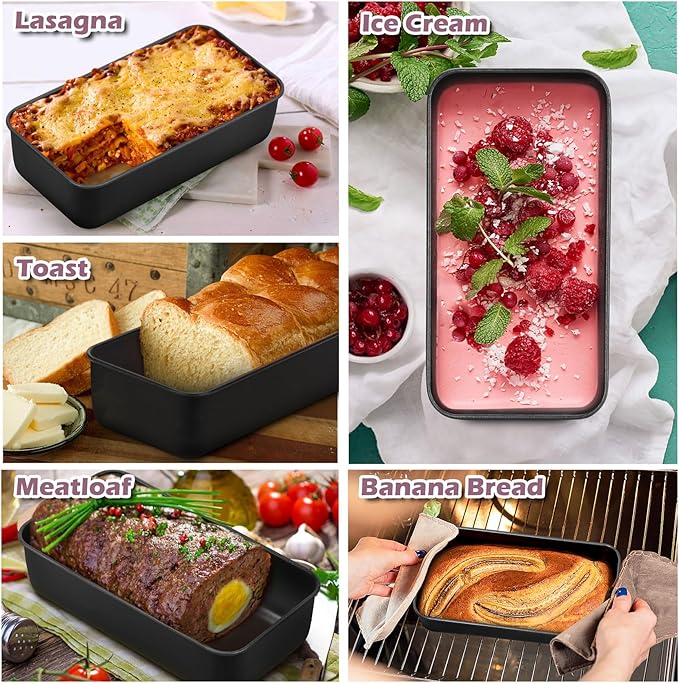 P&P CHEF Loaf Pan Set, 9 x 5 Inch Bread Pans, Stainless Steel Loaf Toast Baking Pans For Bread Meatloaf Lasagna Cake, Healthy & Non Toxic, Oven & Dishwasher Safe,(Black, 2Pcs)