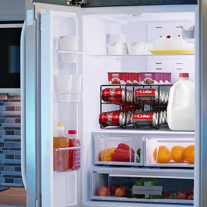 Sorbus 2-Pack Soda Can Dispenser Rack – Beverage Organizer for Refrigerator, Holds 12 Standard 12oz Cans (Black)