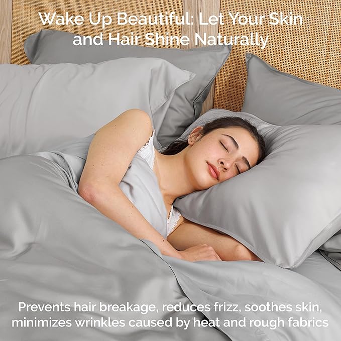100% Viscose from Bamboo Sheets California King Size, Super Soft Bedding Set, 4PC Cooling Sheets for Hot Sleepers, Vegan Silk Moisture Wicking, Organically Grown Bedsheet, Gray Mist - 72" x 84"