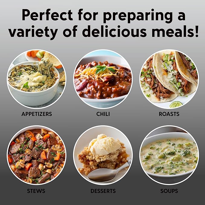 COOK WITH COLOR 2QT Mini Electric Round Slow Cooker - Adjustable Settings, Removable Stoneware Pot, Tempered Glass Lid, Dishwasher Safe, Cool-Touch Side Handles, Black