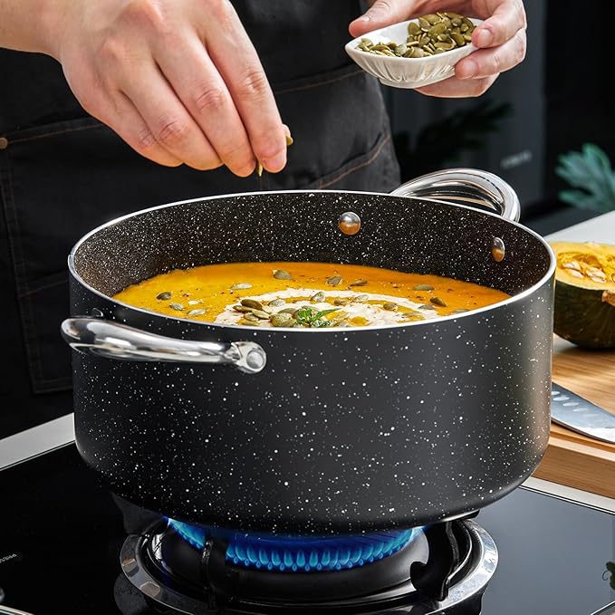 BEZIA Large 8 Quart Nonstick Stock Pot with Lid, Induction Cooking Pot Soup Pot, Non-toxic and Oven Safe, Perfect for Stews, Soups and All Stovetops, PFOA PFAS Free