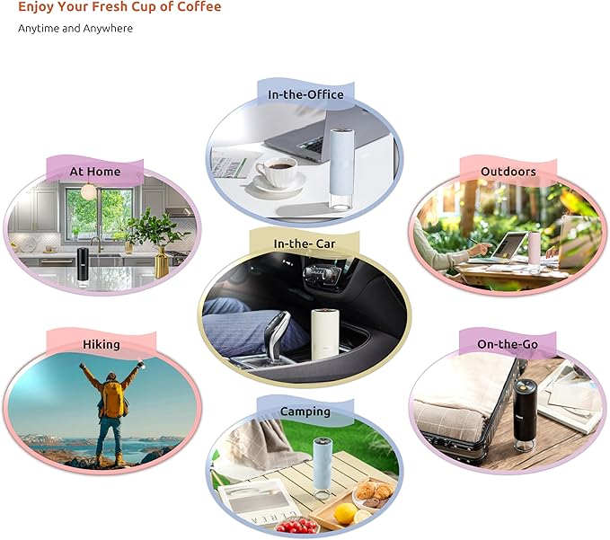 Portable Electric Coffee Grinder, Rechargeable Handheld Grinder with Stainless Steel Conical Burr, Adjustable Grind Settings, for Espresso, Moka, Pour Over, French Press, Cold Brew, Azure