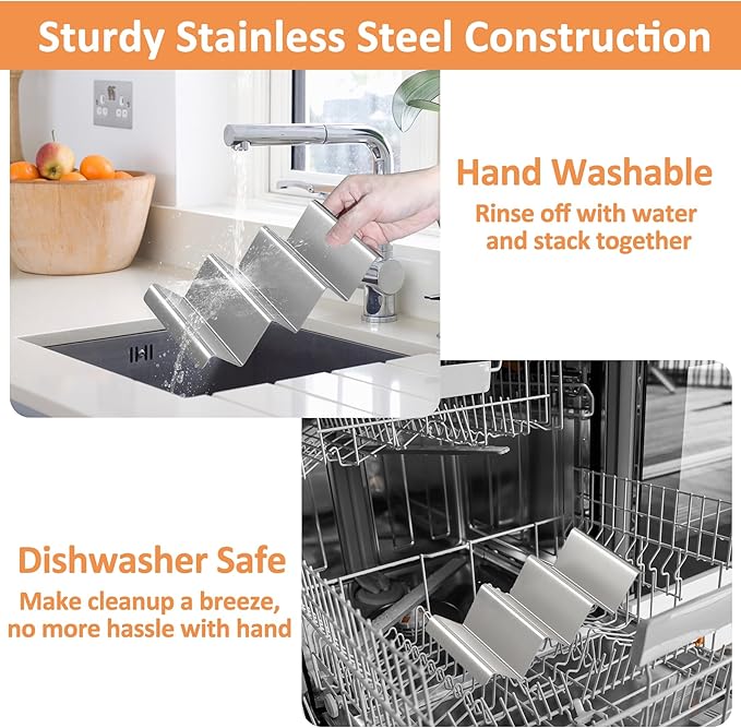 Taco Holder Set of 6, Stainless Steel Taco Holder Stand, Taco Rack Truck Tray Style with Easy-Access Handle, Oven, Grill and Dishwasher Safe