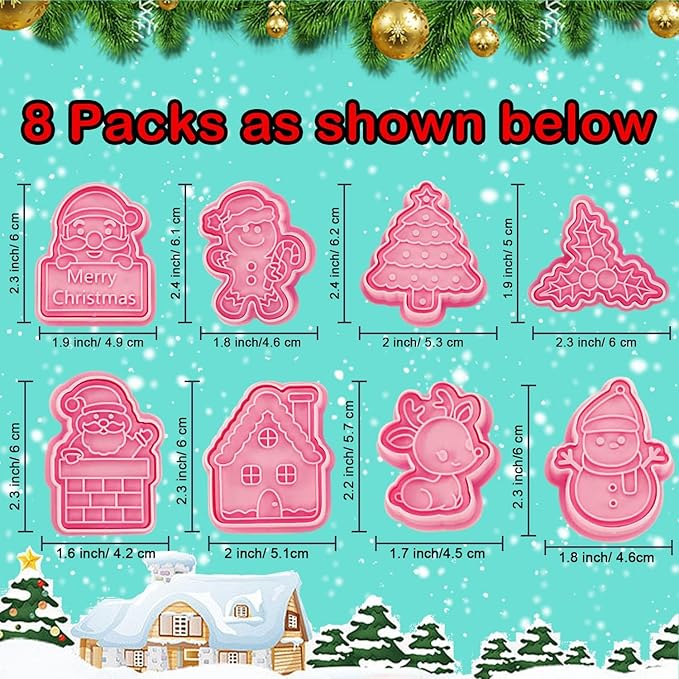 Leesgel Christmas Cookie Cutters, 3D Christmas Holiday Cookie Cutters Shapes with Santa/Xmas Tree/House/Deer, Christmas Party Decorations Ornaments