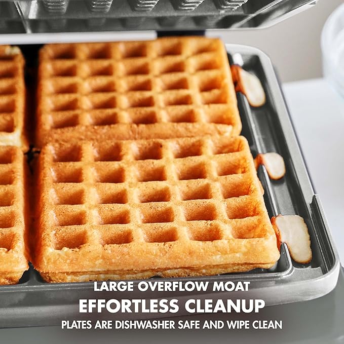 GreenPan Elite 4-Square Belgian & Classic Waffle Maker,Healthy Ceramic Nonstick Dishwasher Safe Plate, Adjustable Shade/Crunch Control, Wont Overflow, Easy Clean, Breakfast,PFAS-Free,Graphite