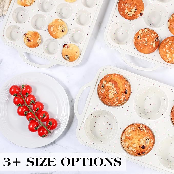 1 Pc Silicone Muffin Pan for Baking with Metal Frame, Nonstick 12 Cup Regular Size Cupcake Pan, Silicone Muffin Tray for Egg Bites (Cream)