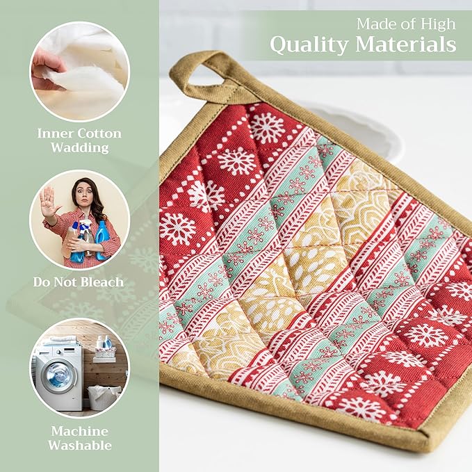 Maison d' Hermine Pot Holders 100% Cotton Heat Resistant Potholders 8" x 8" Hot Pads with Loop BBQ, Cooking, Baking, Grilling, Kitchen, Handling Hot Pans (Pack of 1, Sofia)