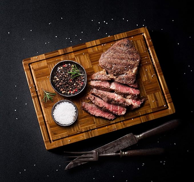 Kikcoin Extra Large Bamboo Cutting Boards, (Set of 3) Chopping Boards with Juice Groove Bamboo Wood Cutting Board Set Butcher Block for Kitchen, End Grain Serving Tray