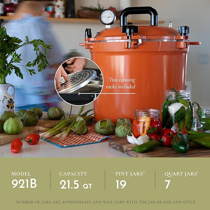 All American 1930 21.5qt Pressure Cooker/Canner (The 921), Onyx Black - Exclusive Metal-to-Metal Sealing System - Suitable for Gas, Electric, or Flat Top Stoves - Made in the USA