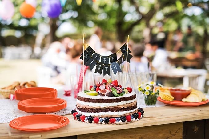 Exquisite Party Solids Orange Plastic Plates For Party 10" Orange Disposable Plates Heavy Duty Supplies 100 Pcs Plastic Dinnerware Sets Heavy Duty 350 GSM Disposable Dinnerware Set