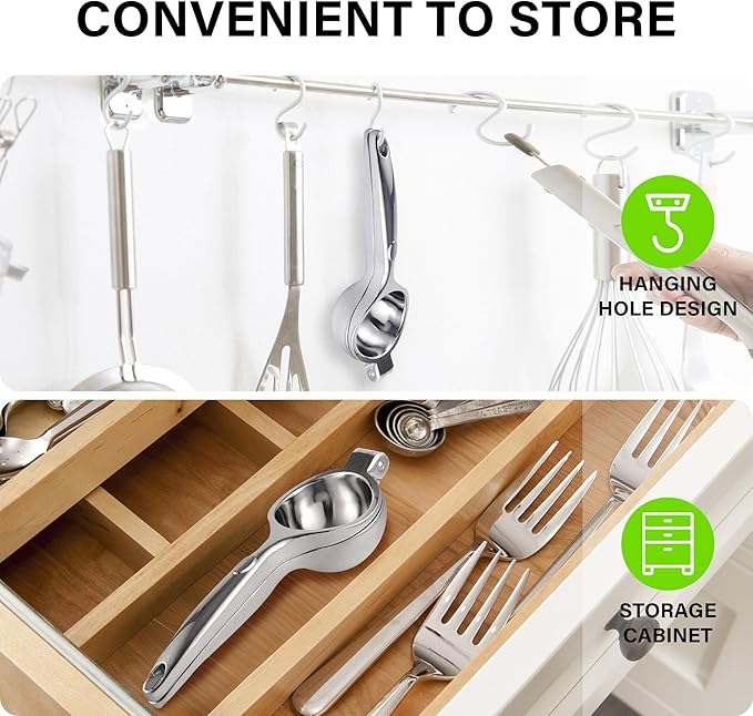 Vakoo Lemon Squeezer - Large, Heavy-Duty, Sturdy Metal Manual Juicer for Lemon, Lime & Citrus, Hand Press for Maximum Juice Extraction - Large, Silver