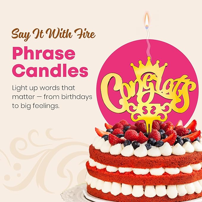 Congrats Reusable Gold Cake Candle - Luxury Cake Topper Candle for Birthdays, Weddings & Anniversaries - Reusable Food Safe Acrylic, Shiny Mirror Finish - Happy Birthday Cake Topper Decor