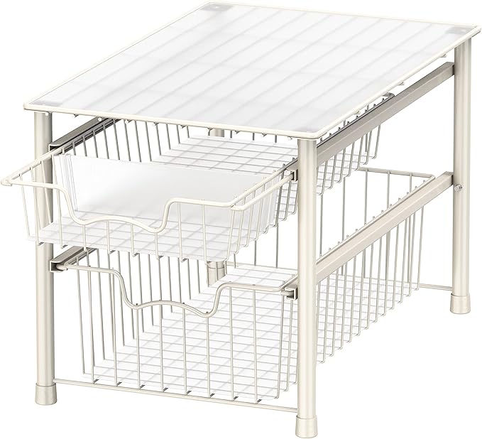 Simple Houseware Stackable 2 Tier Basket Drawer, White