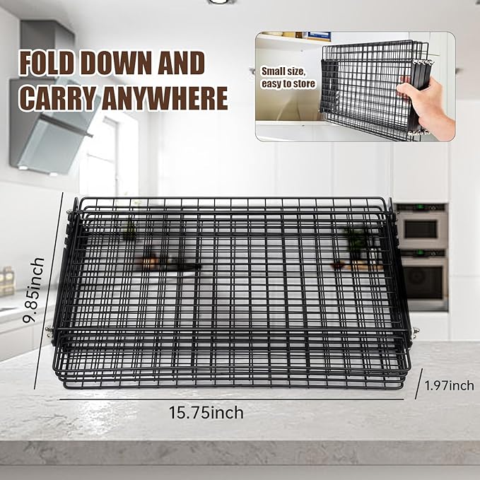 4-Tier Collapsible Cooling Rack – 16" x 10" Adjustable Stackable Non-Stick Wire Rack for Baking, Roasting, Cookies, Cakes, Drying, Picnic & BBQ, Each Tier Holds 22 Lbs