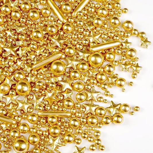 Gold Pearl Star Rods Sprinkles, Edible Gold Pearls Sprinkles for Cake Decorating, 150g/5.29oz, Cake Decoration, Cake Toppers, Wedding Party, Christmas Baking Supplies