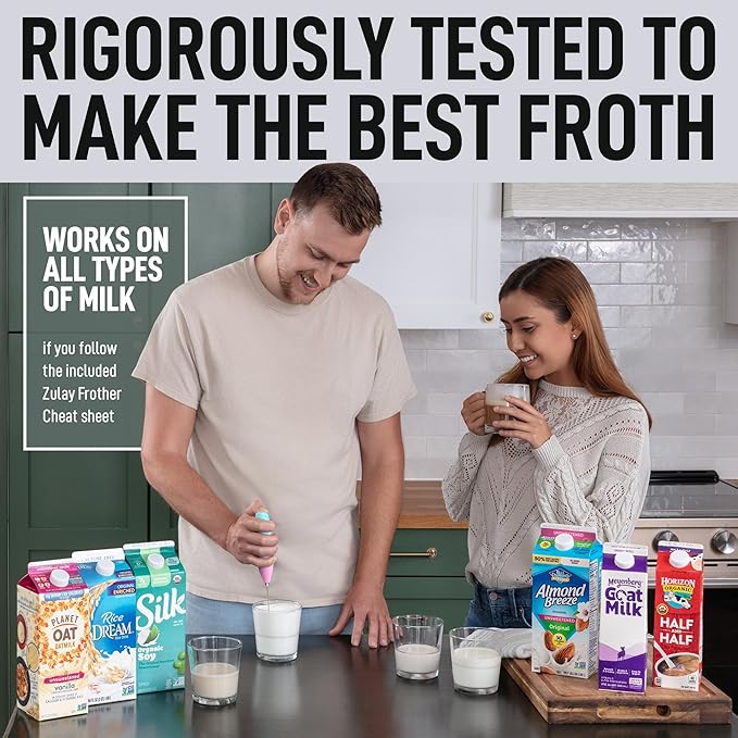 Zulay Powerful Milk Frother Handheld Foam Maker for Lattes - Whisk Drink Mixer for Coffee, Mini Foamer for Cappuccino, Frappe, Matcha, Hot Chocolate by Milk Boss (Bubblegum)