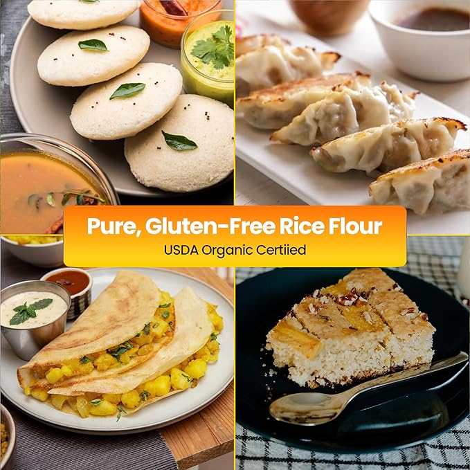 Darsa Organics White Rice Flour - Premium Organic, USDA Certified, Non-GMO, Gluten-Free Rice Powder for Baking & Cooking, Chemical-Free, Long Shelf Life, Food Grade Pouch - 2 lb (908g)