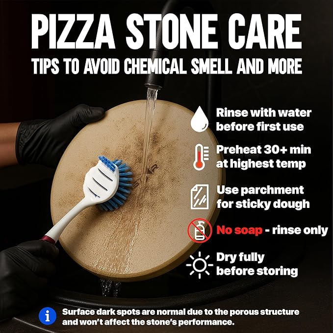 KitchenStar 14-inch Pizza Stone for Oven and BBQ Grill with Handles, Round, 5/8" Thick - Natural Cordierite, 1800 °F Resistant, Baking Stone Set with Stainless Steel Rack & Plastic Scraper Tool