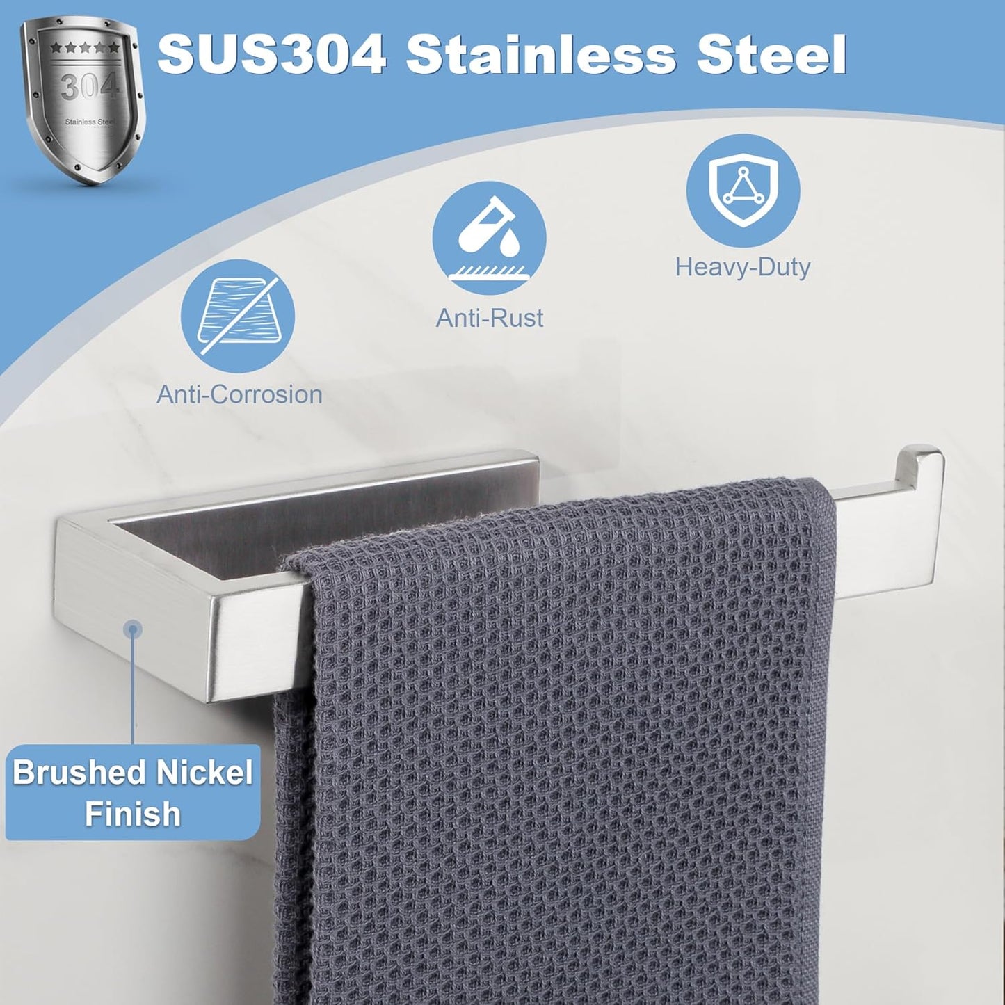 Sayayo Brushed Nickel Towel Ring for Bathroom, 10 Inch Hand Towel Bar Towel Rack Towel Holder Wall Mounted Square, SUS304 Stainless Steel