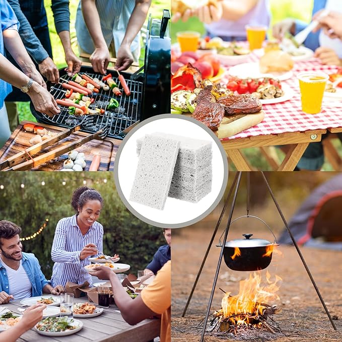 Zhengmy 100 Pieces Kitchen Sponge Bulk Natural Sponges for Dishes Compressed Wood Pulp Sponges Cleaning Sponge Without Scratching for Kitchen Bathroom, 3.9 x 2.4 x 0.12 Inch (White)