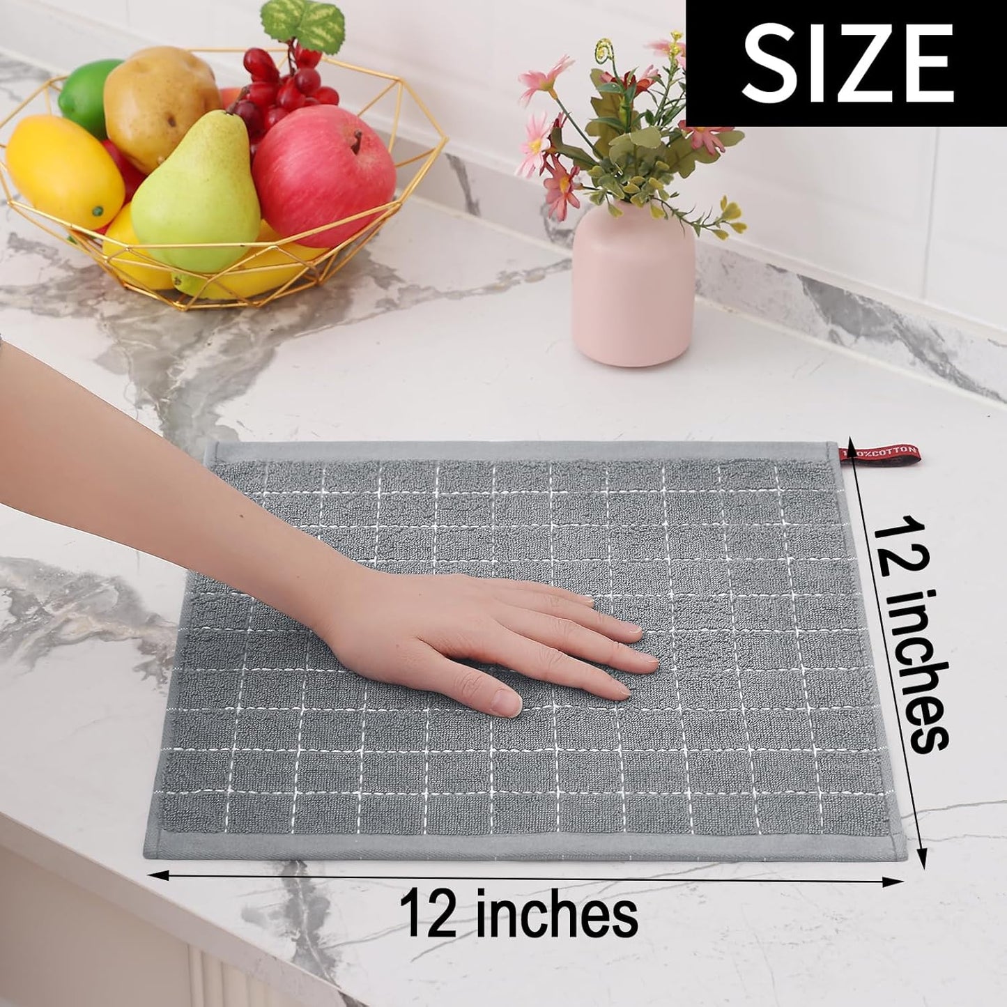 Homaxy 100% Cotton Terry Kitchen Dish Cloths, Ultra Soft and Absorbent Dish Towels for Kitchen, Suitable for Drying and Washing Dishes, 8 Pack, 12 x 12 Inches, Grey