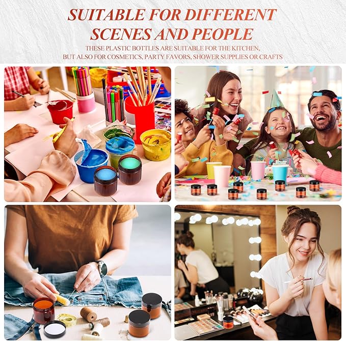 SATINIOR 6 Pack 4 oz Plastic Jars Containers with Lids Wide-mouth Refillable Leakproof Reusable Round Empty Jars for Travel Cosmetic Dry Food Spice Cookie Candy Home Kitchen Organizing(Amber)