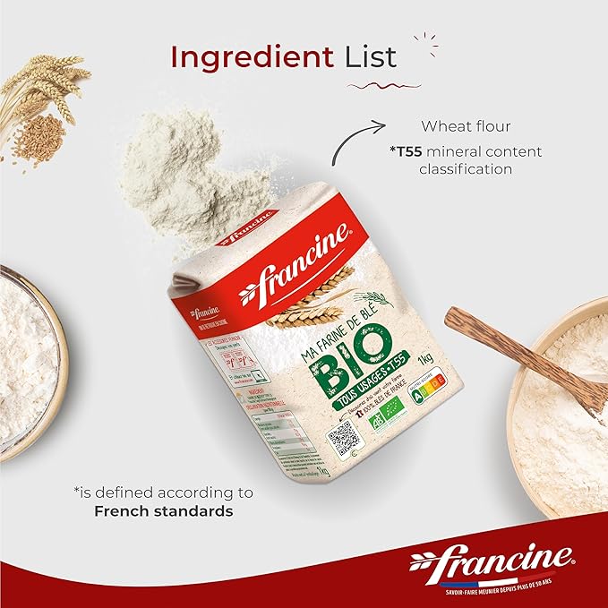 Francine Farne de Ble Bio - French T55 Organic All Purpose Flour (3 Pack, Total of 3kg)