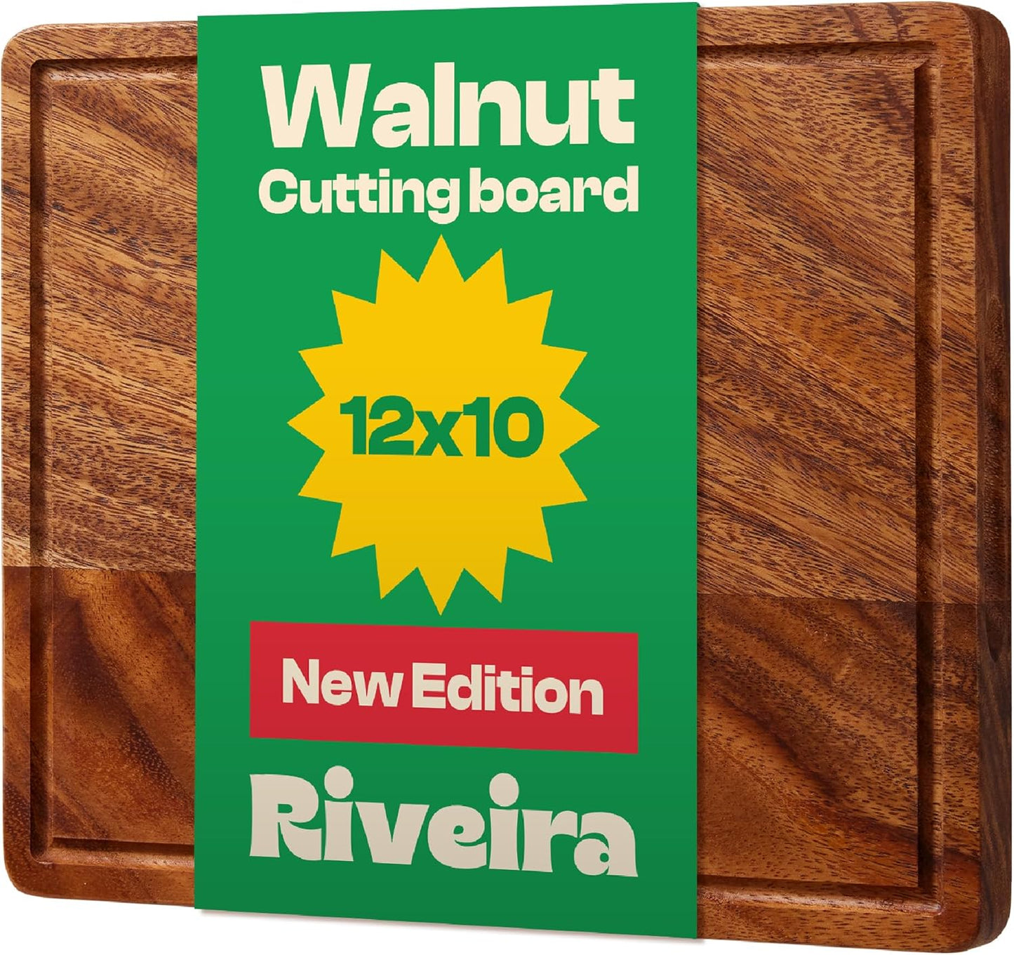 Riveira Walnut Wood Cutting Board Gourmet Black Walnut Grandeur: 12 x 10 Wooden Chopping Board Decorative Kitchen Cutting Board With Innovative Juice Grooves