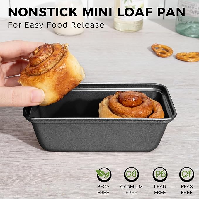 HONGBAKE 6 Pack Mini Loaf Pan for Baking Bread, 6 x 3.3 x 2 Inches Nonstick Small Banana Bread Tins Set for Homemade,Tiny Carbon Steel Meatloaf Pan - Dark Grey
