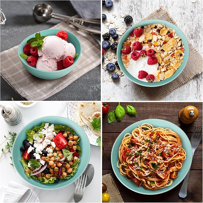 6.2'' Bamboo Fiber Cereal Bowls Set of 6, Soup Bowls 24 Oz for Serving Salad, Snack, Side Dishes, Colourful Oval Lightweight Bowls for Breakfast, Lunch and Dinner, Dishwasher&Freezer Safe (Turquoise)