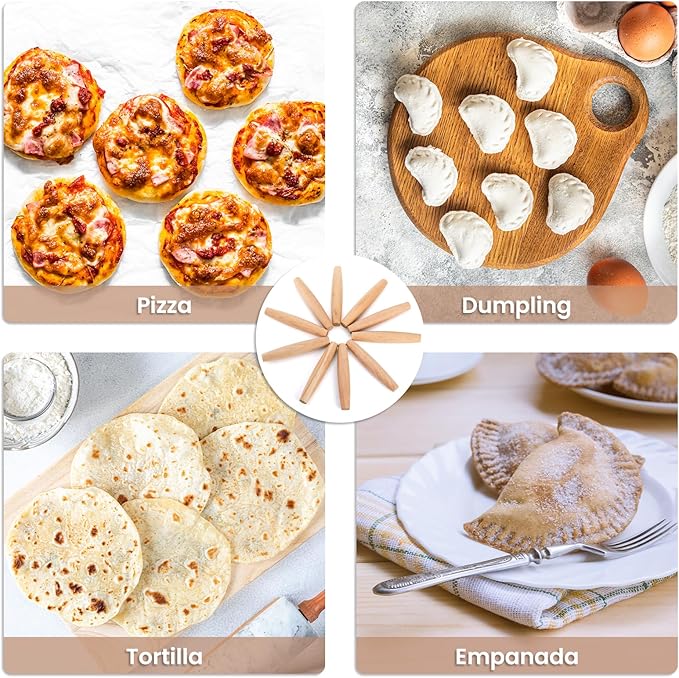 Elsjoy 12 Pack 8 Inch Small Wood Rolling Pins, Non-Stick Wooden Dough Roller Pin for Baking Pie, Cookie, Pasta, Dumpling