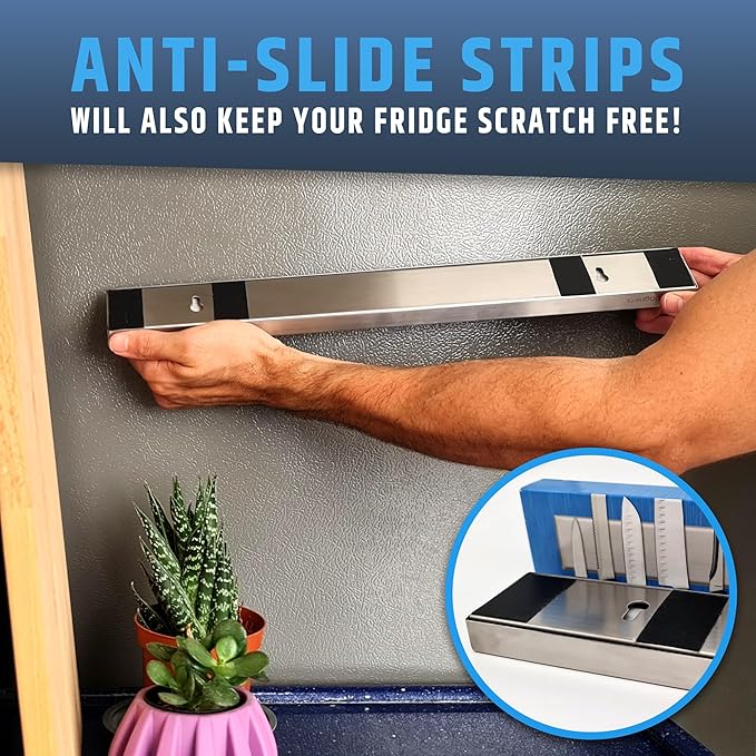 Premium Magnetic Knife Holder for Refrigerator that Doesn't Slide – 17 Inch Professional Double Sided Knife Strip for Fridge - Knife Rack/Knife Bar With Powerful Magnetic Pull Force (Upgraded Version)