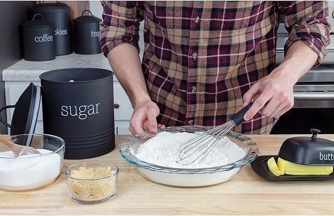 AuldHome Design Enamelware Black Sugar Canister; Modern Farmhouse Staples Storage for Kitchen