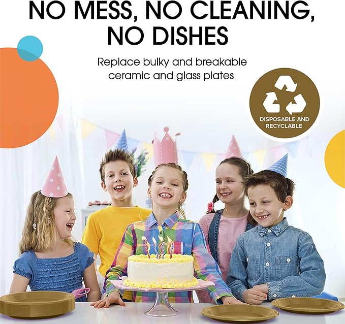 Exquisite Party Solids Gold Plastic Plates For Party 7" Gold Disposable Plates Heavy Duty Supplies 100 Pcs Plastic Dinnerware Sets Heavy Duty 350 GSM Disposable Dinnerware Set