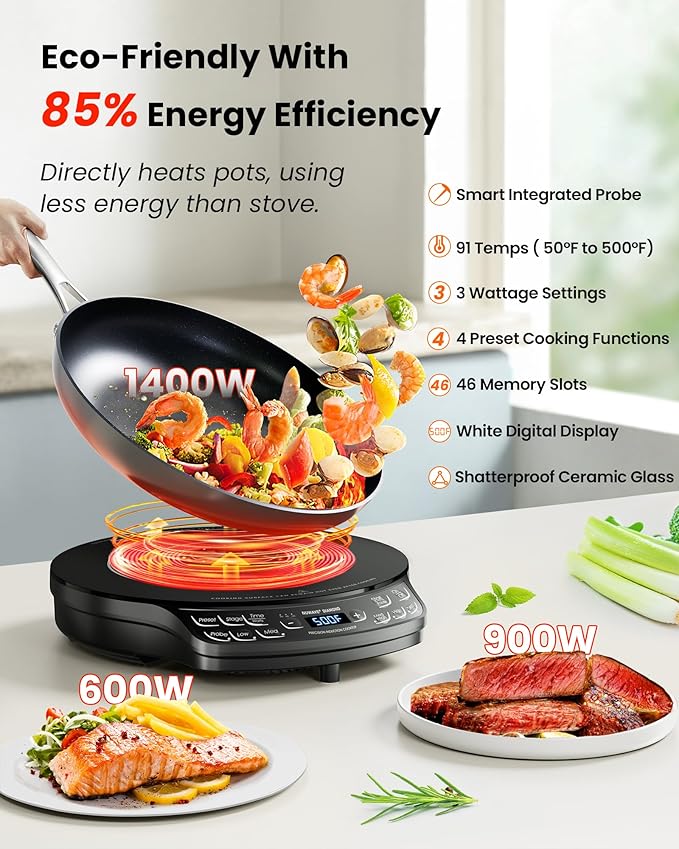 Nuwave Portable Induction Cooktop Diamond with Probe, Advanced Countertop Burner, 91 Temps from 100°F to 500°F, 12”Shatter-Proof Ceramic Glass & 6.5”Heating Coil, Ideal for RV Camp,Small Apt,Travel
