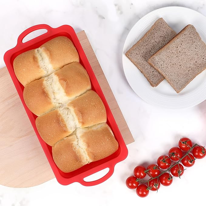Silicone Bread Loaf Pan - Nonstick Large 10 x 4.8 inch Loaf Pans with Metal Reinforced Frame (Red)