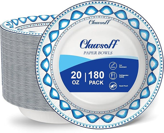 20 oz 180 Pack Paper Bowls Bulk, Soak Proof Heavy Duty Paper Bowls, Cut Proof Small Soup Bowl, Disposable Bowl for Party, Birthday and Picnic