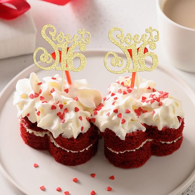 Gyufise 24 Pack Happy Sweet 16 Cupcake Toppers Glitter Sixteen 16th Birthday Cupcake Picks Cheers to 16 Years Old Cupcake Decorations for 16th Birthday Anniversary Party Cake Decorations Supplies Gold