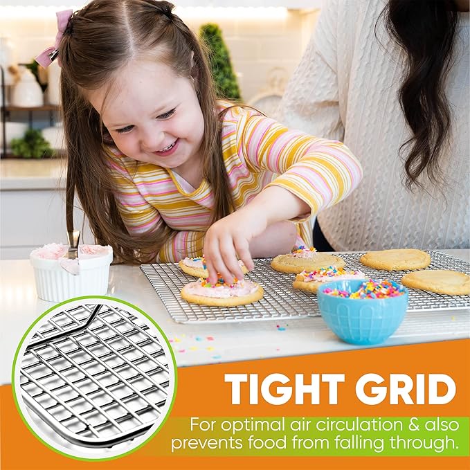 Spring Chef 11.8" x 17" Stainless Steel Cookie Cooling Rack - Oven Safe - Baking Rack for Bacon, BBQ, Jerky, Bread, Pizza, Cake - Fits Half Sheet Roasting Pan - Dishwasher Safe