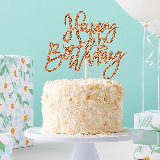 ZHUOWEISM 1 PCS Happy Birthday Cake Topper Glitter Happy Birthday Cake Pick for Celebrating Happy Birthday Anniversary Theme Party Cake Decorations Supplies Orange
