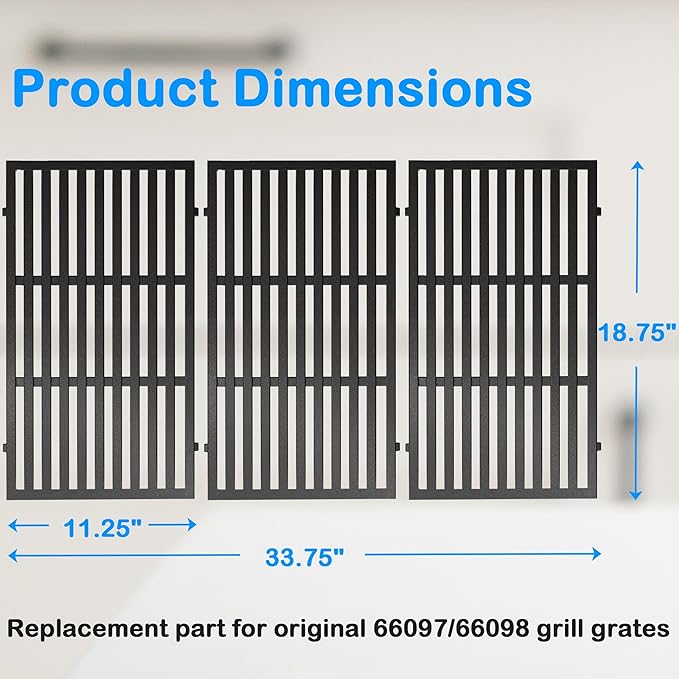 Cast Iron Cooking Grates for Weber Genesis II 400 & II LX 400 Series, Genesis II E/S-410, E/S-435, LX E/S-440, LX E-410/SE-410 Gas Grills, Replacement for Weber 66097 66089, Set of 3