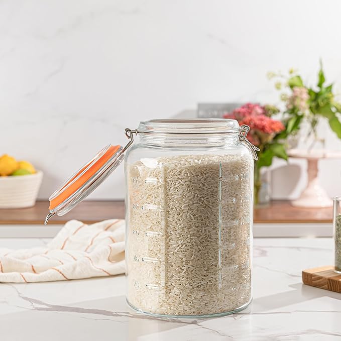 kitchentoolz 1 Gallon Glass Mason Storage Jars with Airtight Lids & Measurment Marks, Super Wide Mouth Canning Jars with Large Capacity for Pickles, Water Glassing & Overnight Oats - 2 Pack