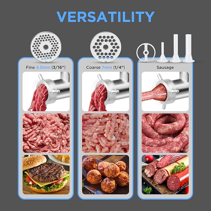 #5 Commercial Stainless Steel Electric Meat Grinder Machine, 240lbs/h, 0.4HP Heavy Duty Meat Grinder with Sausage Stuffer for deer processing, Pet Food, Heavy Use