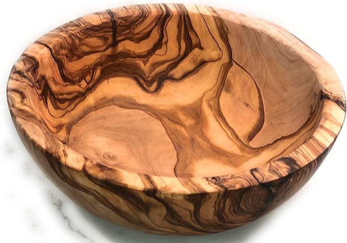 10" Artisan Olive Wood Serving Bowl Exotic Centerpiece or Serving Piece for Salads, Fruit, Snacks. In Sm 6", Med 7", Lg 8", Lg++ 10", XL 11", XXL 12", XXXL 13".(Large++ 10 inch)