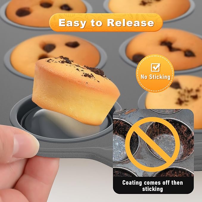 The Muffin Pan With Metal Frame & Foldable Sillicone Cups, Sturdy and Nonstick Muffin Pan Food Grade Silicone Molds (Grey, 1 Pack)