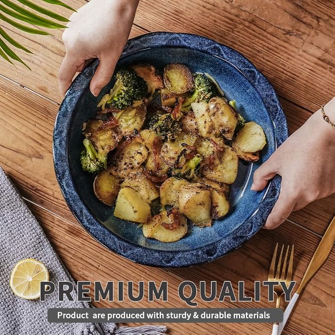 KOOV Ceramic, 9 Inches Pie Plate, Pie Dish for Dessert Kitchen, Round Baking Dish Pan for Dinner, Wrapping Upgrade, Reactive Glaze (Nebula Blue)